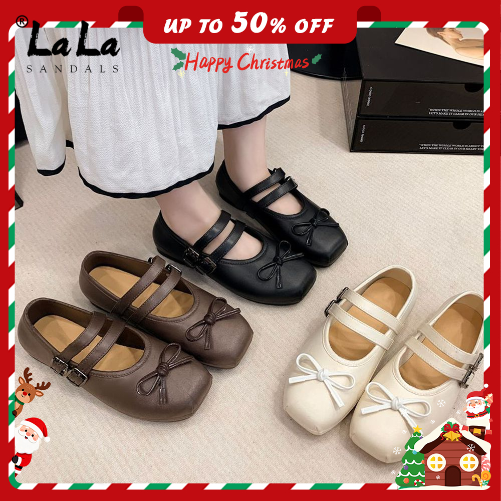 LALA Korean Doll Shoes for Women Bow Double Strap Design Elegant Casual ...