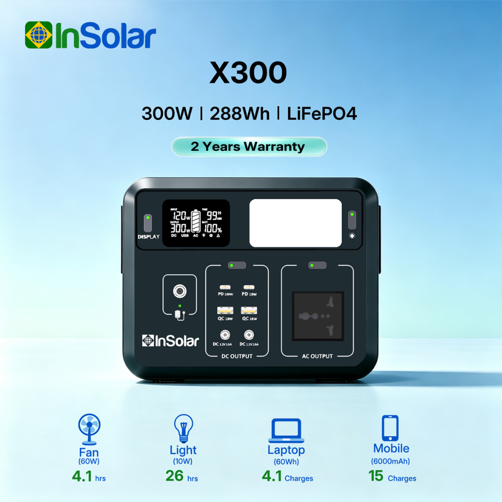 InSolar X300 288Wh Portable Power Station LiFePO4 Battery 300W 220V ...