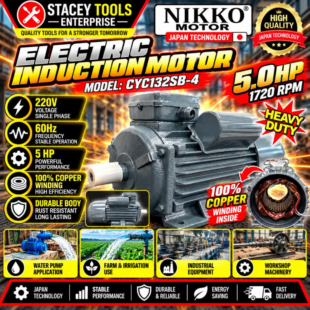 Nikko Motor Electric Induction Motor CYC132SB-4 5HP 220V Single Phase ...