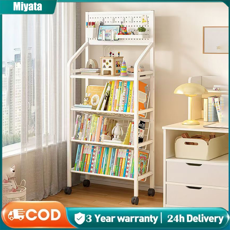 3/4 Tier Pegboard Bookshelf with Wheels Floor Standing Storage Rack ...