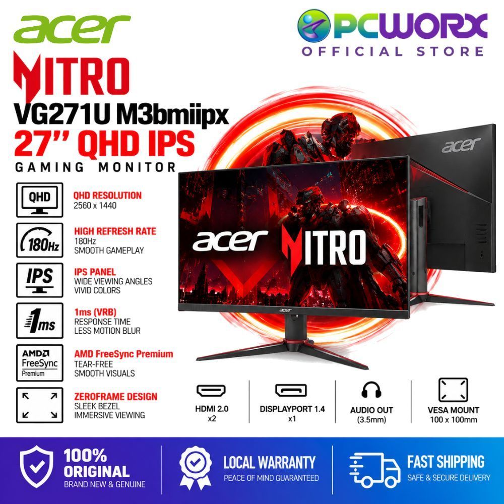 Acer Nitro VG271U M3bmiipx 27 Inch QHD IPS Gaming Monitor 180Hz 1ms AMD ...