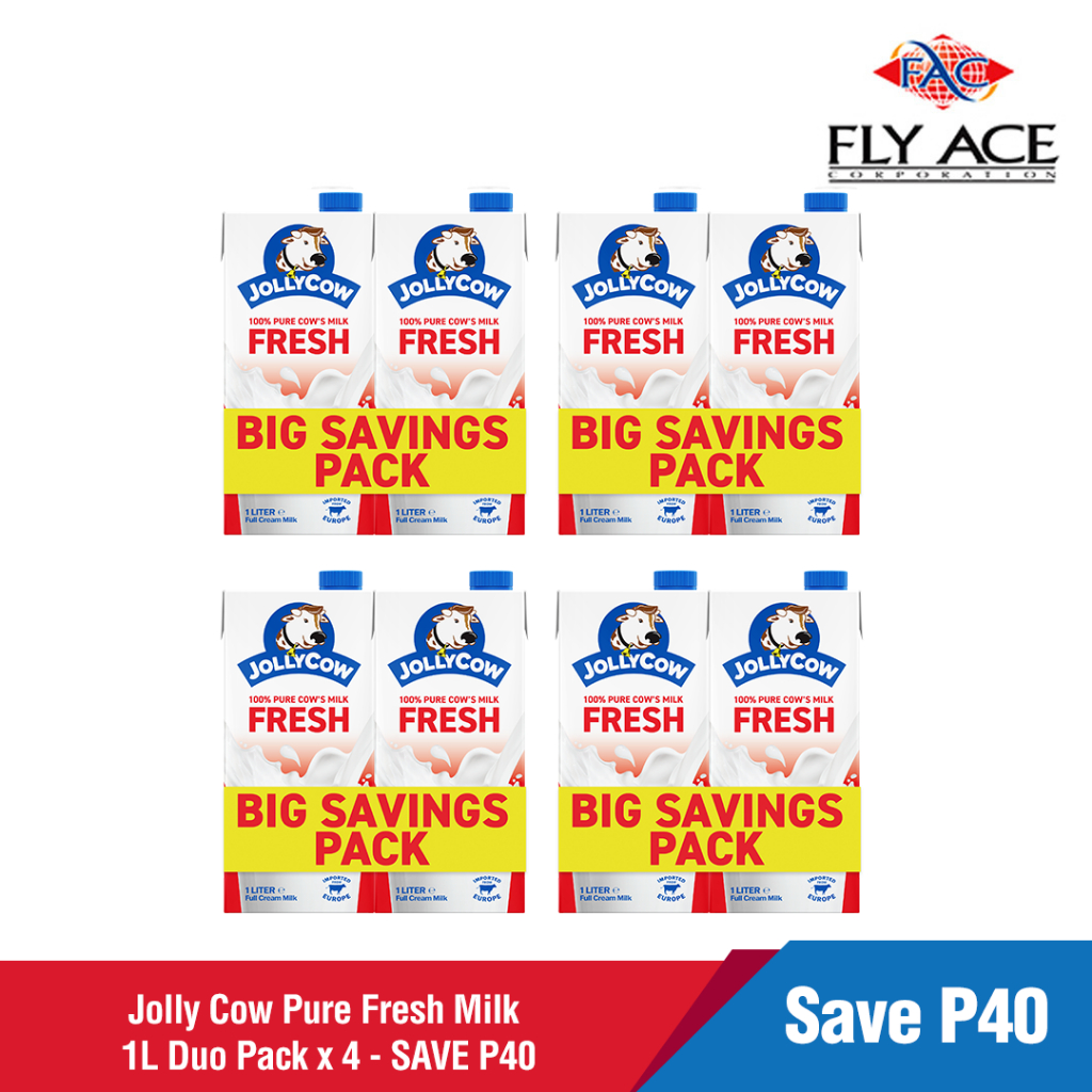 Jolly Cow Pure Fresh Milk 1L Duo Pack x 4 - SAVE P40 | Shopee Philippines