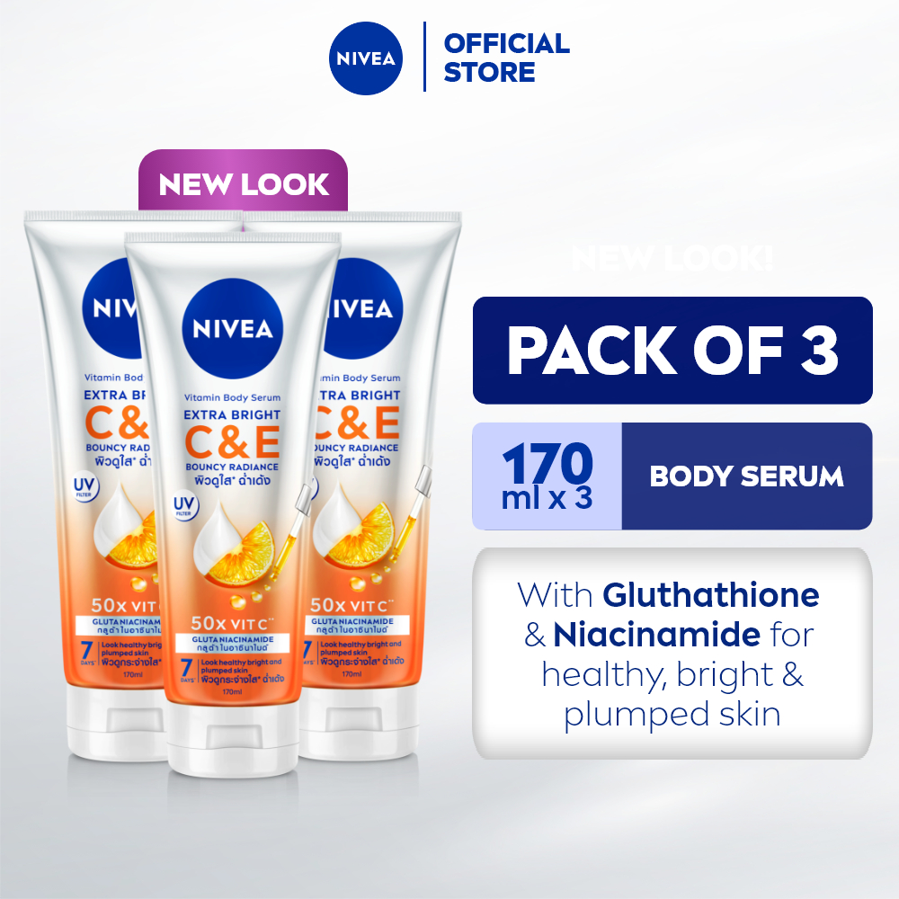 how many times should i take glutathione a day PACK OF 3 NIVEA Body Extra Bright C&E Vitamin Body Serum with Glutathione &  Niacinamide, 170ml