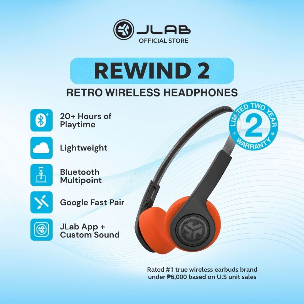 JLab Rewind 2 Wireless Retro Headphones 20+ Hours Playtime, App Support ...