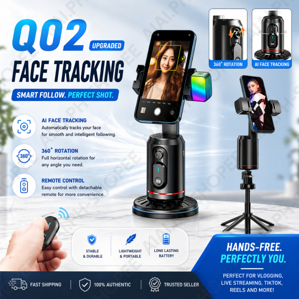 Q02 Smart Auto-Tracking Selfie Tripod AI Motion Face Tracker 360 ...