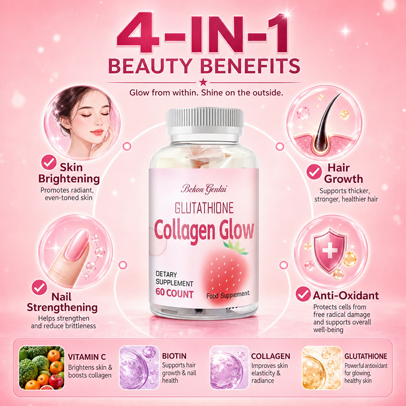 4-in-1 Collagen Glow Glutathione Gummies Skin Whitening Anti-Aging Beauty  Supplement FDA Approved