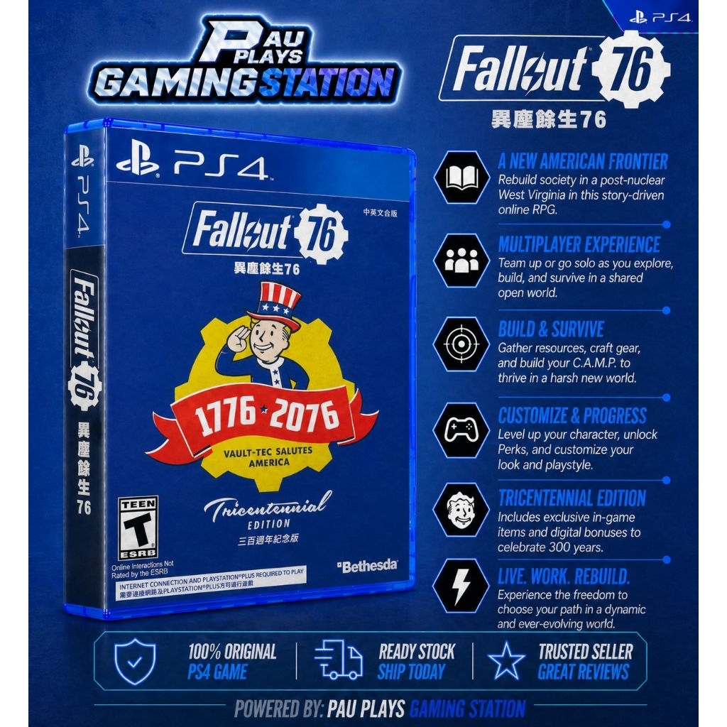 Fallout 『中古即納』{PS4} 76(フォールアウト 76) 通常版 オンライン専用 ベセスダ・ソフトワークス (20181115) :  メディアワールドプラス - 通販 - Yahoo!ショッピング 【中古】【輸入品・未使用】Fallout 76: Tricentennial Edition (PS4) （輸入版）