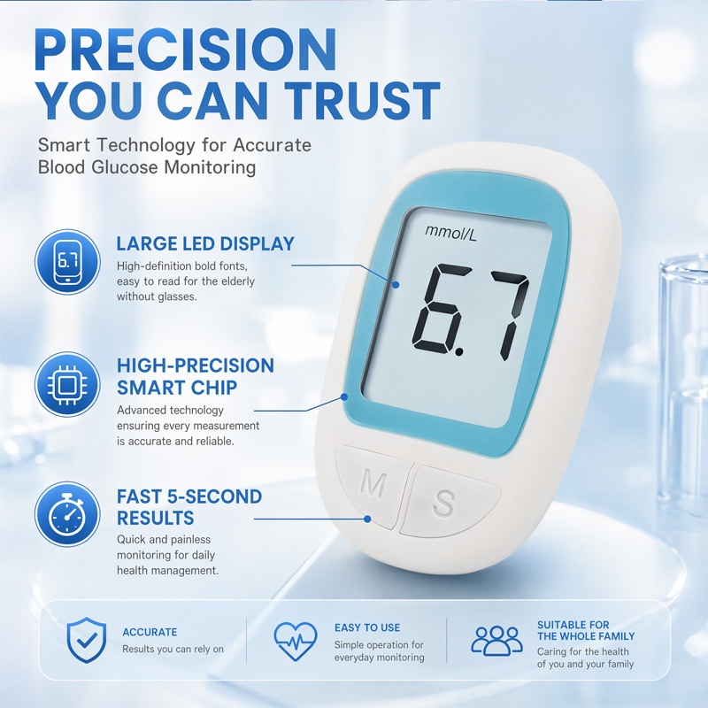 BGM-503 Glucometer Blood Glucose Meter Complete Set with 100 Strips ...