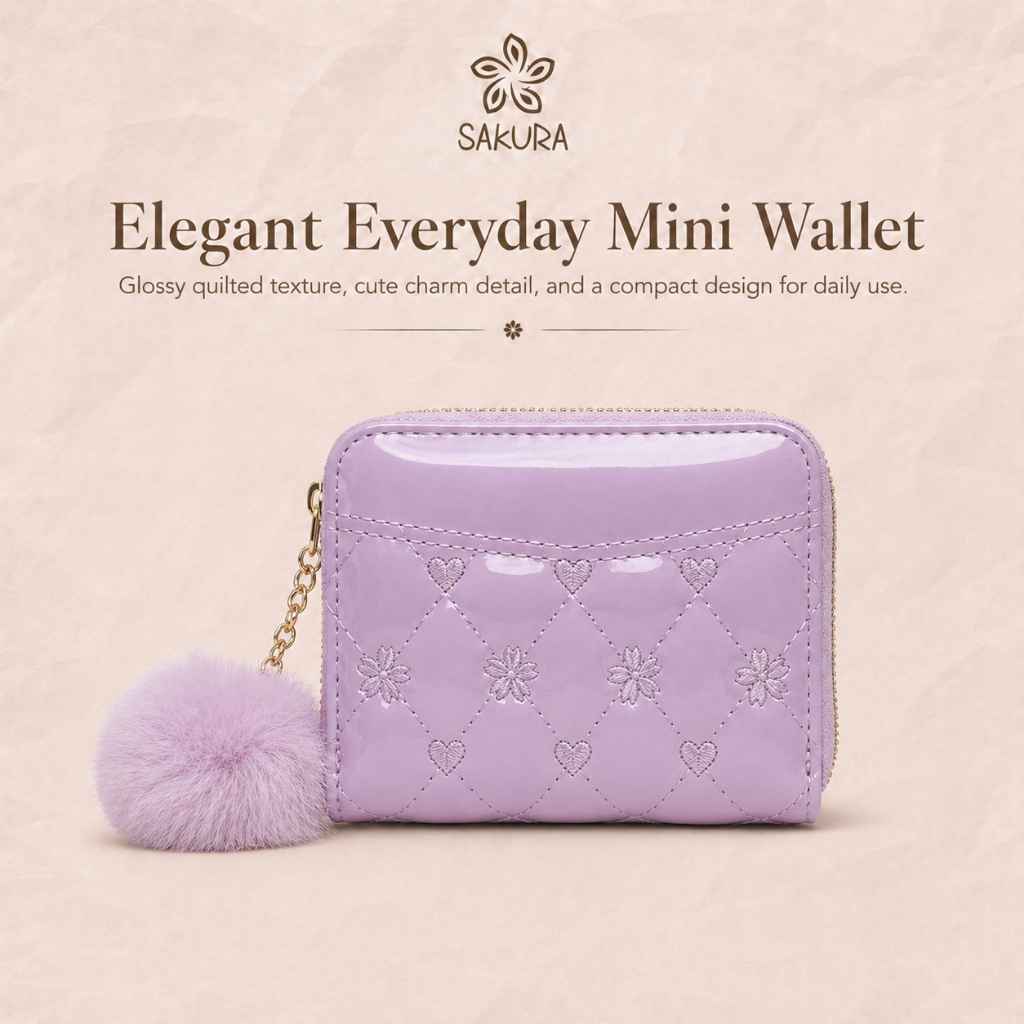 Sakura Wallet For Woman High-End Patent Leather Fabric Hairball Pendant ...