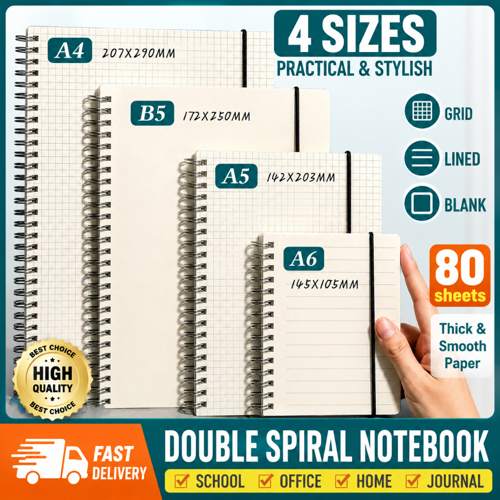 Lined/Grid/Blank Notebook Double Spring Notepad School Supplies Coil ...