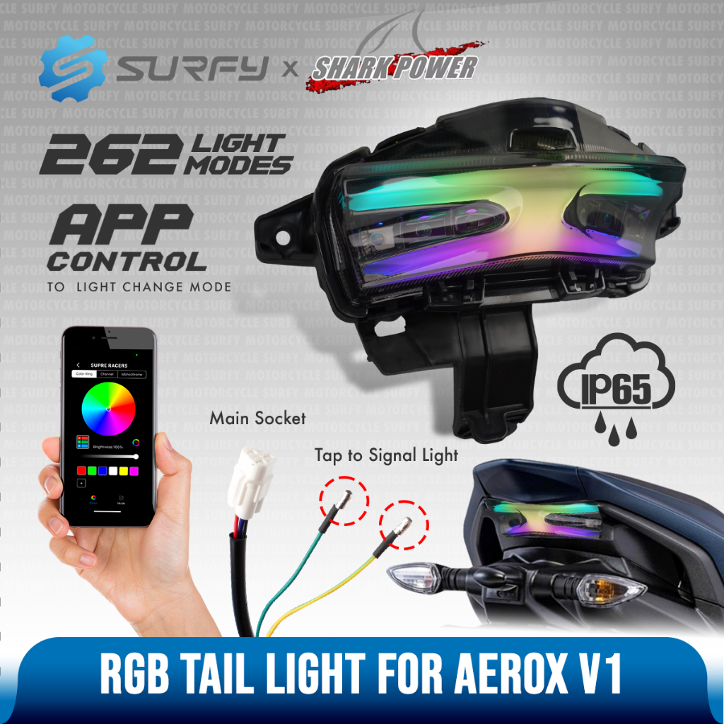 SharkPower RGB LED Tail Light For Aerox V1 262 Light Modes in App ...