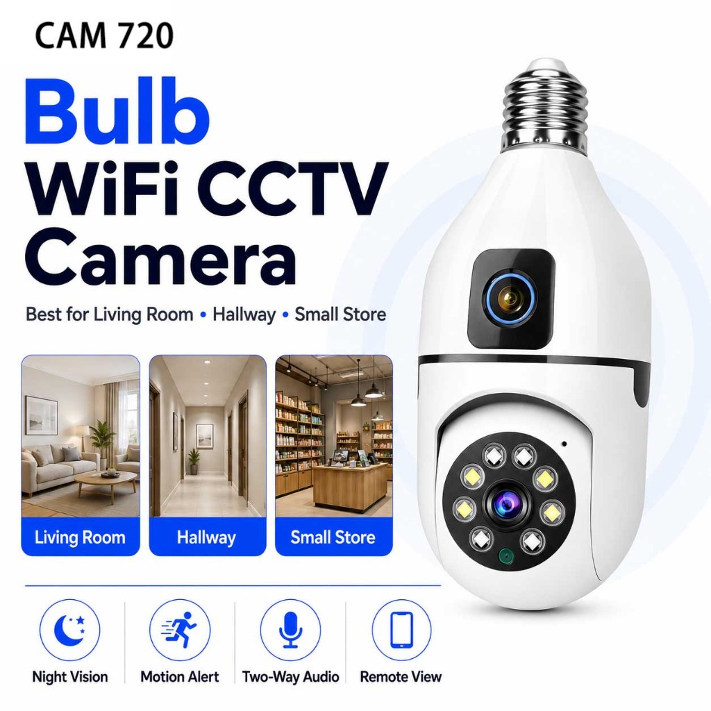 Bulb CCTV Camera WiFi Security Camera Dual Lens Night Vision Motion ...
