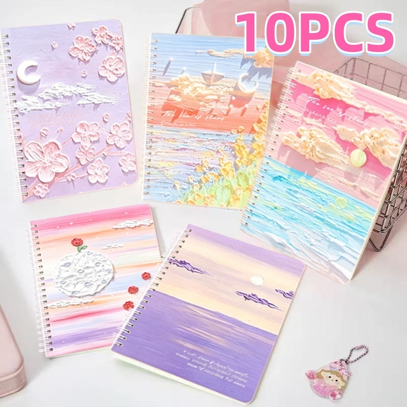 10PCS A5 Oil Painting Coil Notepad Flip Spiral Notebook Landscape ...