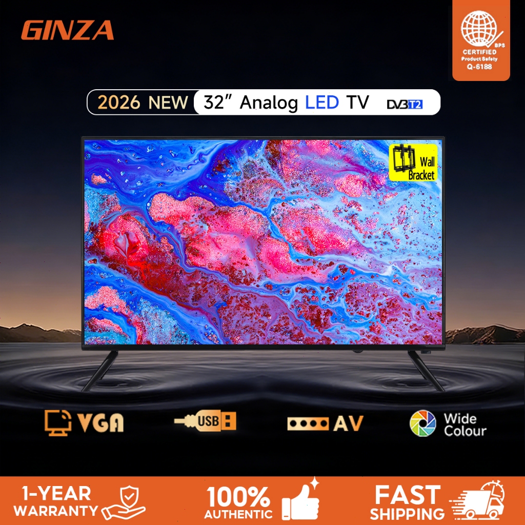 GINZA LED TV 32 Inch Flat Screen LED TV with Bracket AV+VGA+USB ...