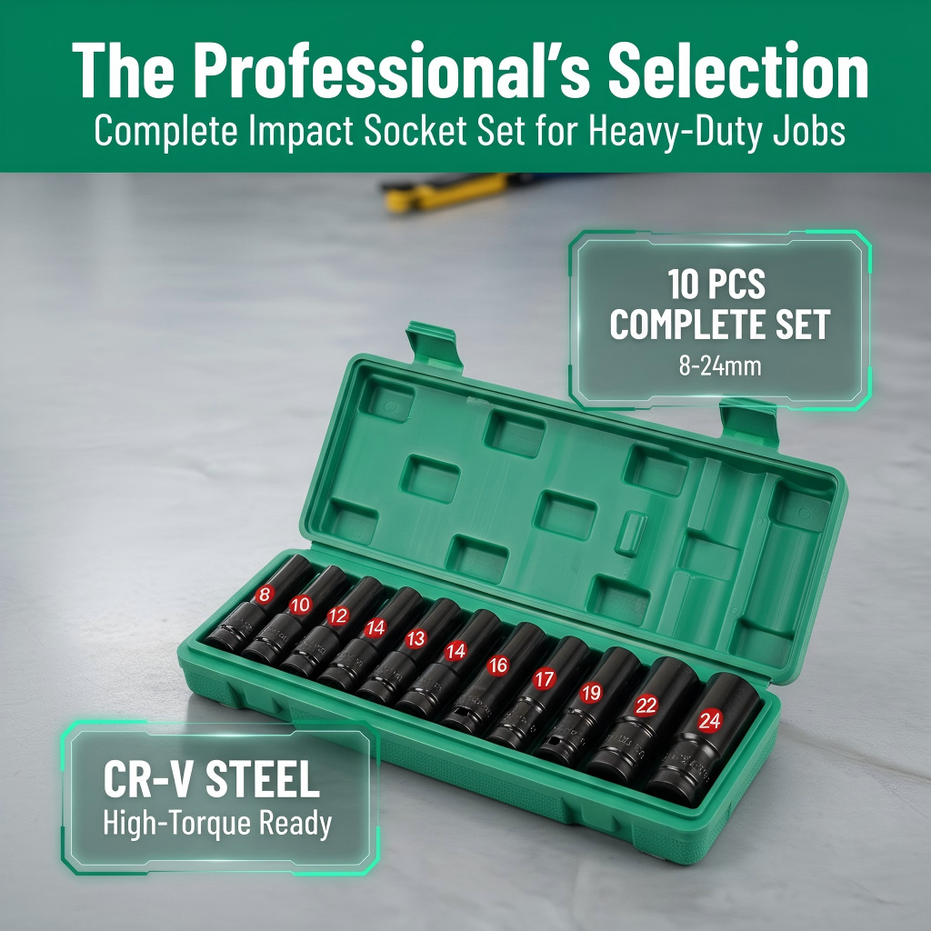 1/2 Inch Deep Impact Socket Set 8-24mm CR-V Heavy Duty Socket with ...