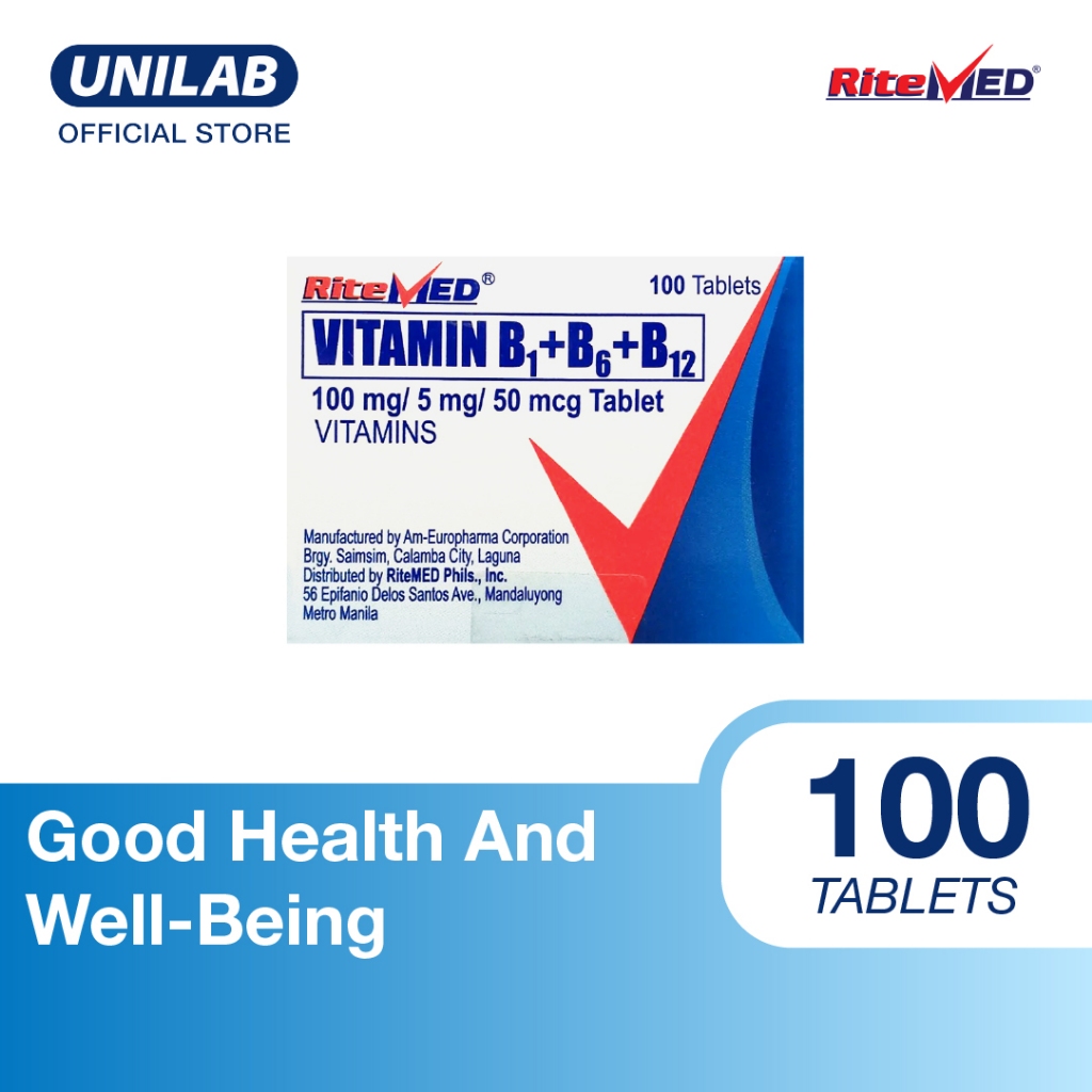Unilab - RiteMED Vitamin B Complex 100 mg/5mg/50 mcg per tablet 100 ...
