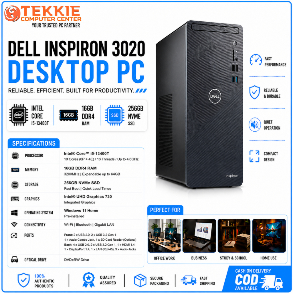 Dell Inspiron 3020 Desktop PC i5-13400T | 16GB DDR4 RAM | 256GB