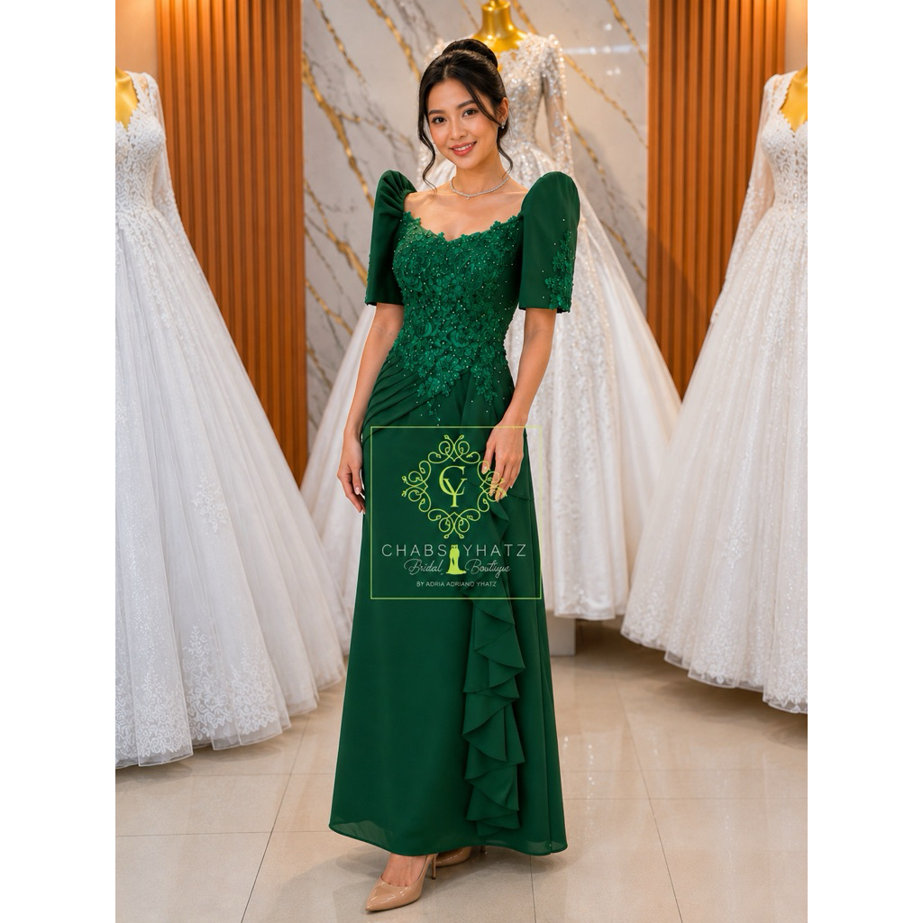 filipiniana dress green Filipiniana Bolero | 'nene' Emerald Green Embroidered Organza Modern  Filipiniana Butterfly Sleeves