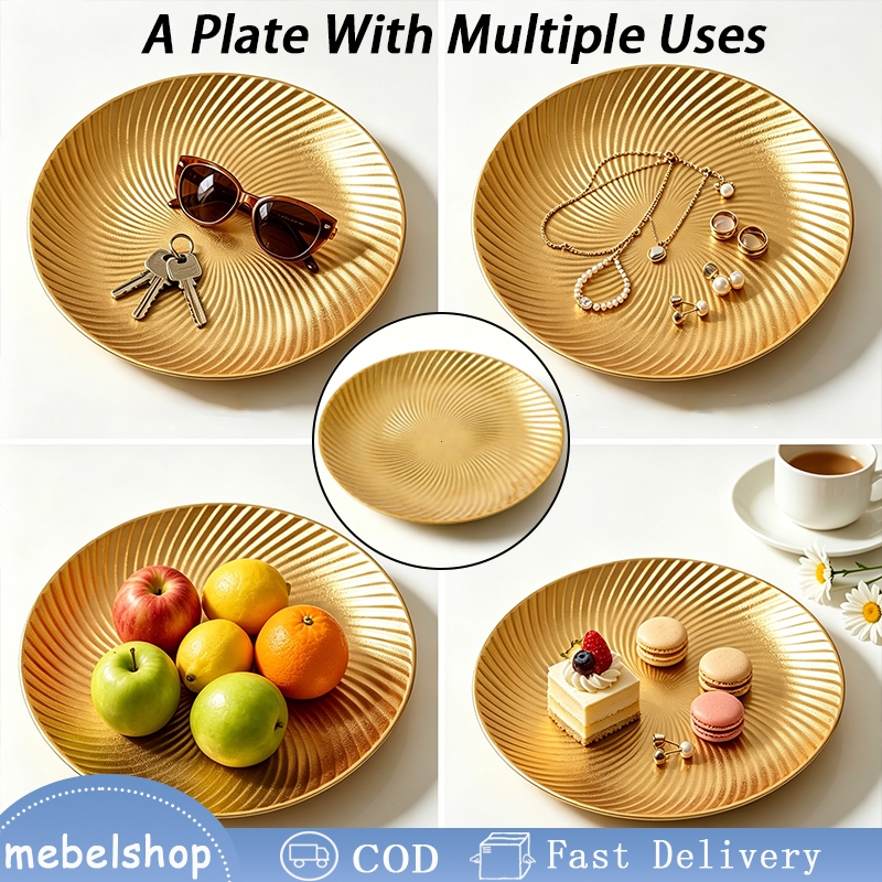 Gold Round Leaf Tray Decorative Storage Plate For Jewelry Fruit Dessert ...