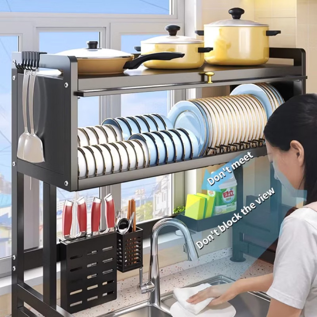 Metallic Dish Rack Dustproof Kitchen Drain With Cabinet Door Drying ...