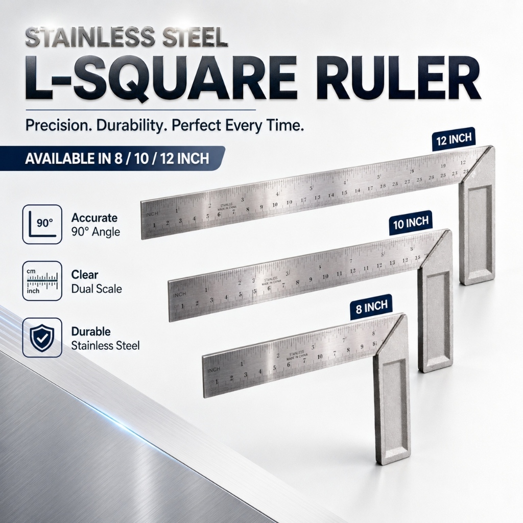 L Square Ruler Stainless Steel 90° Angle Measuring Tool 8 10 12 Inch ...