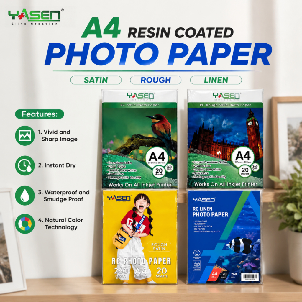 Yasen RC Linen Rough Satin Photo paper 260GSM A4 Waterproof Resin photo ...