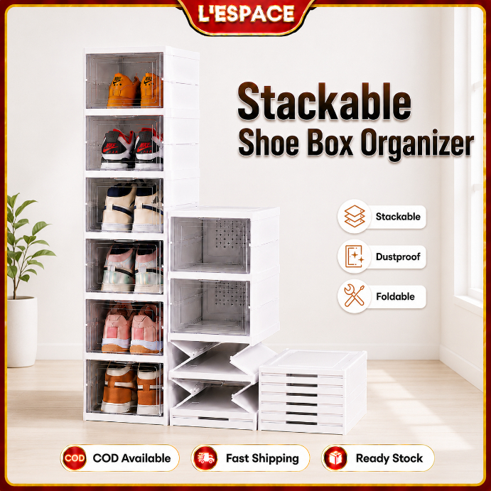 Foldable Shoe Box Organizer Stackable Shoe Cabinet Dustproof Clear Door ...