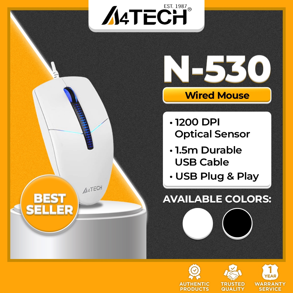 A4Tech N-530 Wired Optical Mouse - 1200 DPI Blue LED Backlit Dust ...