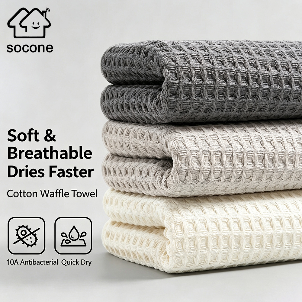 Socone 100% Cotton Waffle-Patterned Face Towel, 35×75cm, Quick-Drying ...