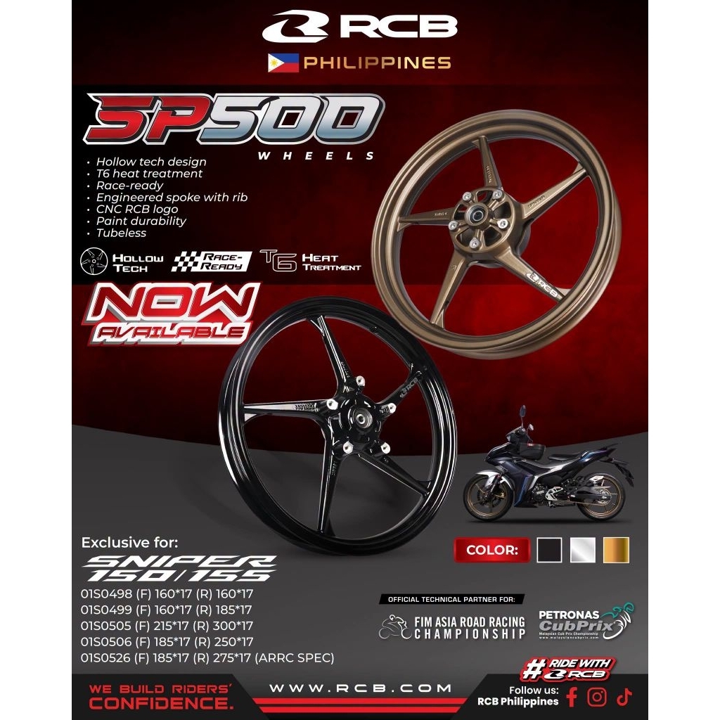 RCB 5 SPOKES SP500 ALLOY MAGS FOR YAMAHA SNIPER 150 V1 V2 / 155 VVA ...