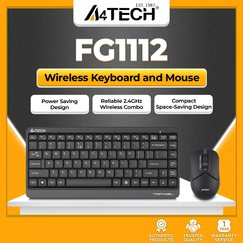 A4Tech FG1112 Wireless Keyboard and Mouse Combo, 2.4GHz Compact Power ...