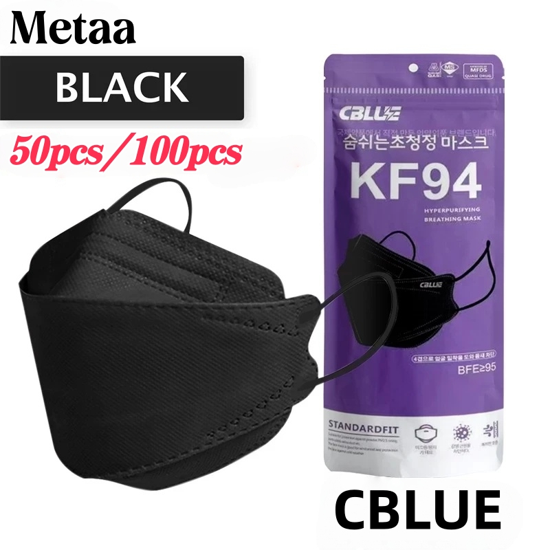 50pcs/100pcs/ KF94 Face Mask 3D Facemask Protective Black Face Shiel ...