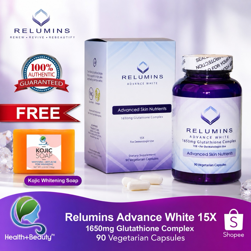 Relumins Skin Whitening 15x Glutathione 1650mg 90 Capsules (Dermatologist Recommended)
