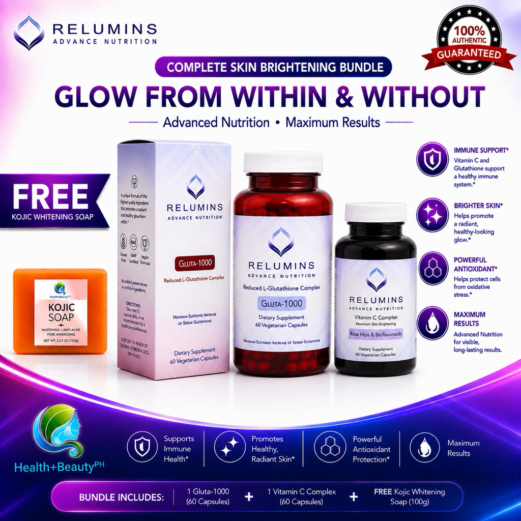 relumins glutathione before and after Gluta 1000 Vitamin C 60 Capsules each BUNDLE Pack:2 Bottles + Free Kojic Acid Soap Aplb Glutathione Niacinamide Beauty Magnesium Sulfate for Injection