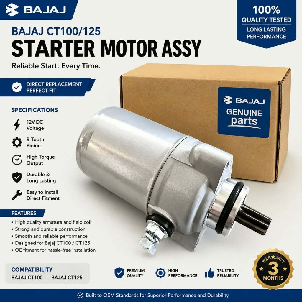Bajaj starter motor assy ct100/125 8 teeth | Shopee Philippines