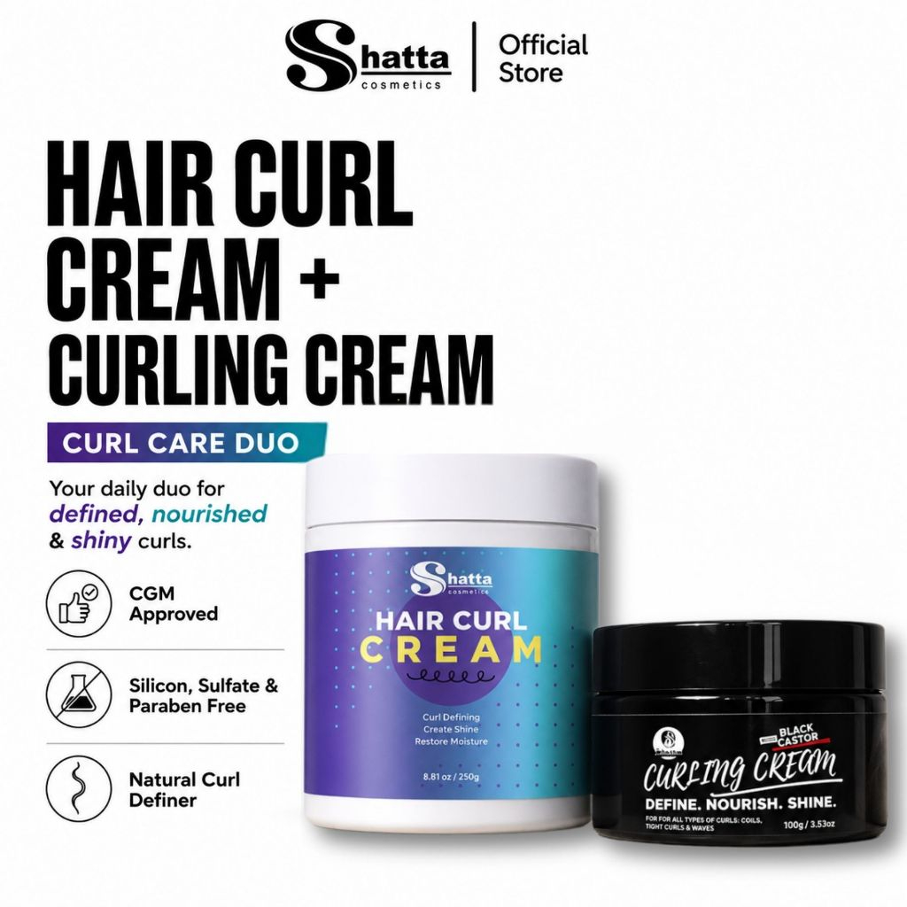 Shatta Hair Curl Cream 250g + Black Castor Curling Cream 100g Duo for ...
