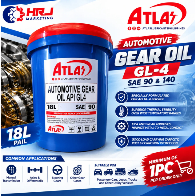 ATLAS GL4 Gear Oil SAE 90/140 18L Pail API GL-4 Manual Transmission ...