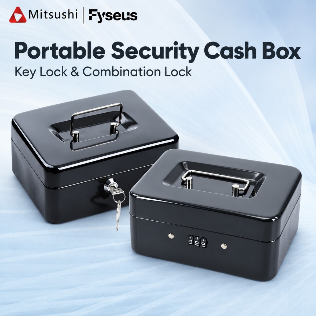 Fyseus by Mitsushi Portable Metal Cash Box with Key/3-Digit Combination ...
