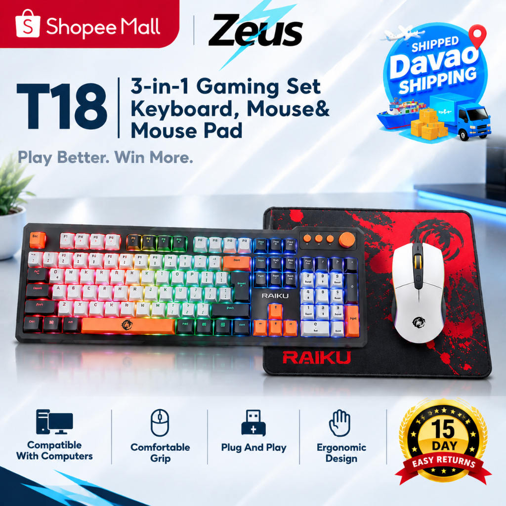 Raiku T18 Gaming Combo: 3-in-1 Keyboard + Mouse + Mousepad | RGB ...