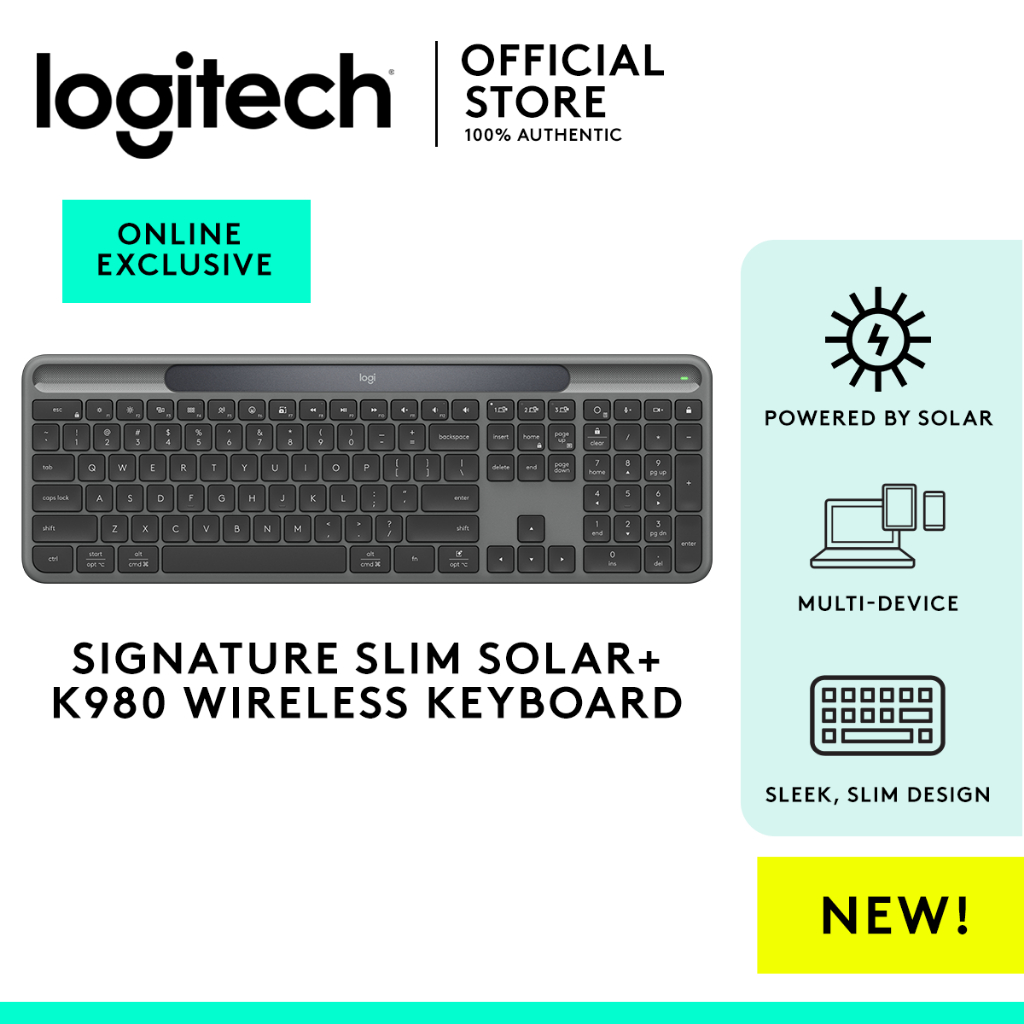 Logitech Signature Slim Solar+ K980 Bluetooth Multi-OS Wireless ...