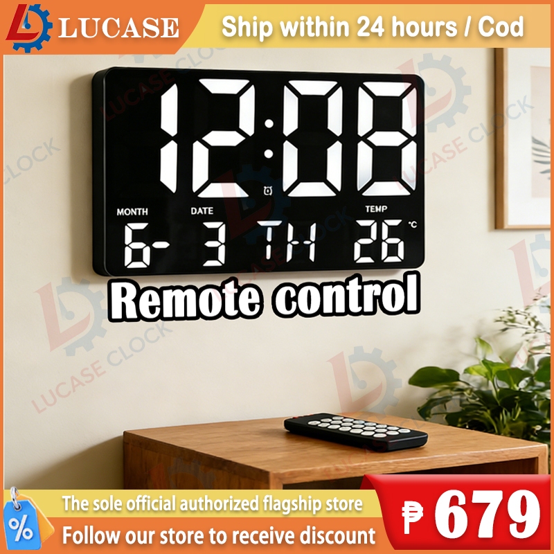 LED Digital Wall Clock Remote Control Large Display Alarm Clock Wall ...