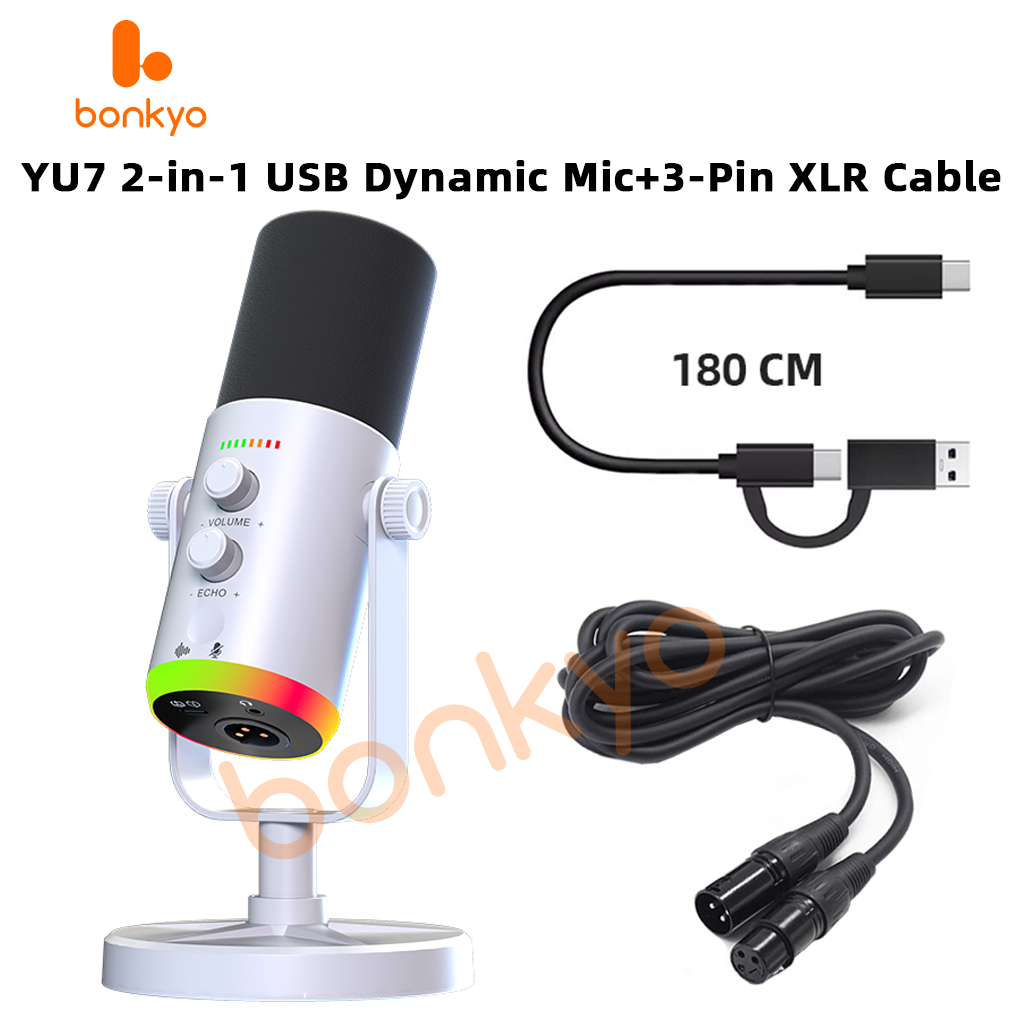 bonkyo YU7 USB Dynamic Microphone RGB Gaming Mic Noise Canceling For ...