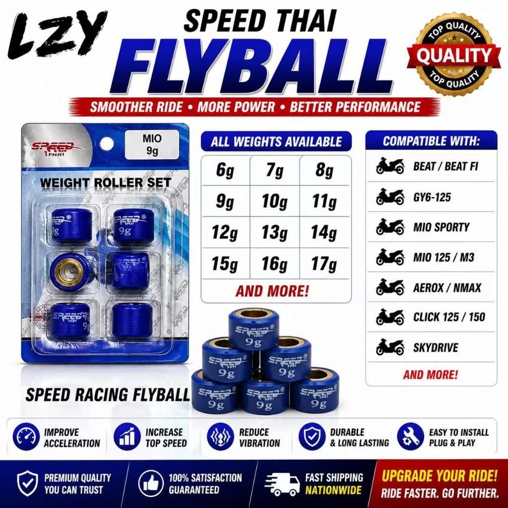 LZY 6Pc Speed Thai Racing Flyball Roller CVT Set Mio Nmax Aerox Click ...