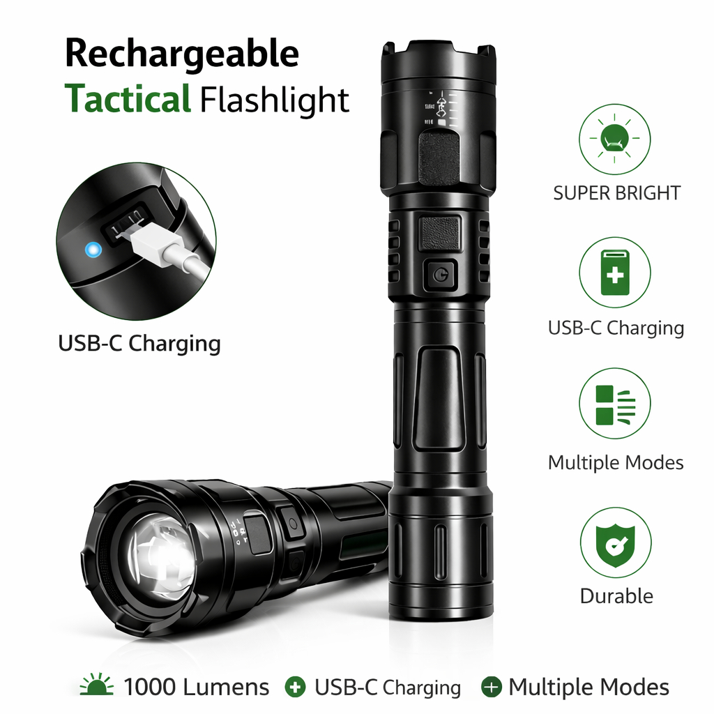 Flashlight Rechargeable Waterproof Original Super Bright Zoom LED Heavy ...
