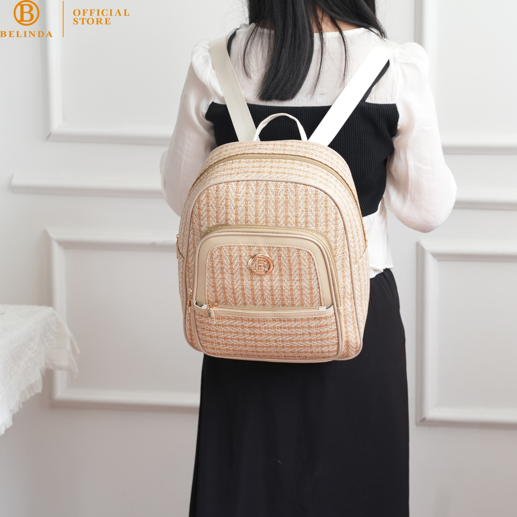 Women\'s Belinda Small Backpack Beige Women\'s Bag Belinda backpack for women and students, trendy Korean style  main image 4