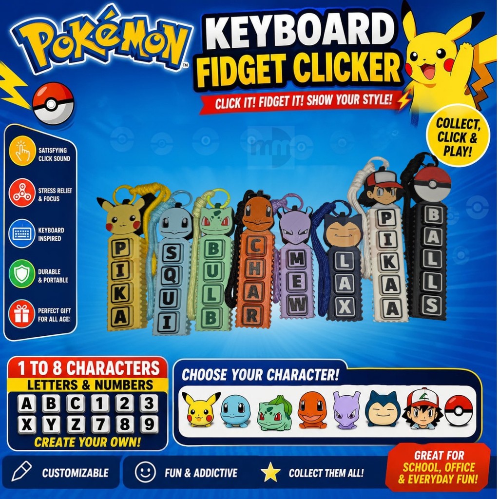 POKEMON Keyboard Fidget Clicker (Pikachu Squirtle Bulbasaur Charmander ...