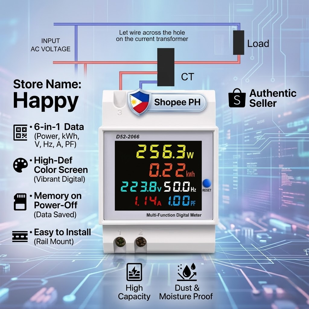 6IN1 din rail AC monitor 110V 220V Voltage Current Power Factor Active ...