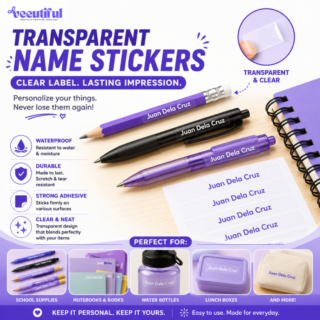Personalized Transparent Name Stickers | Cute Waterproof Labels for ...