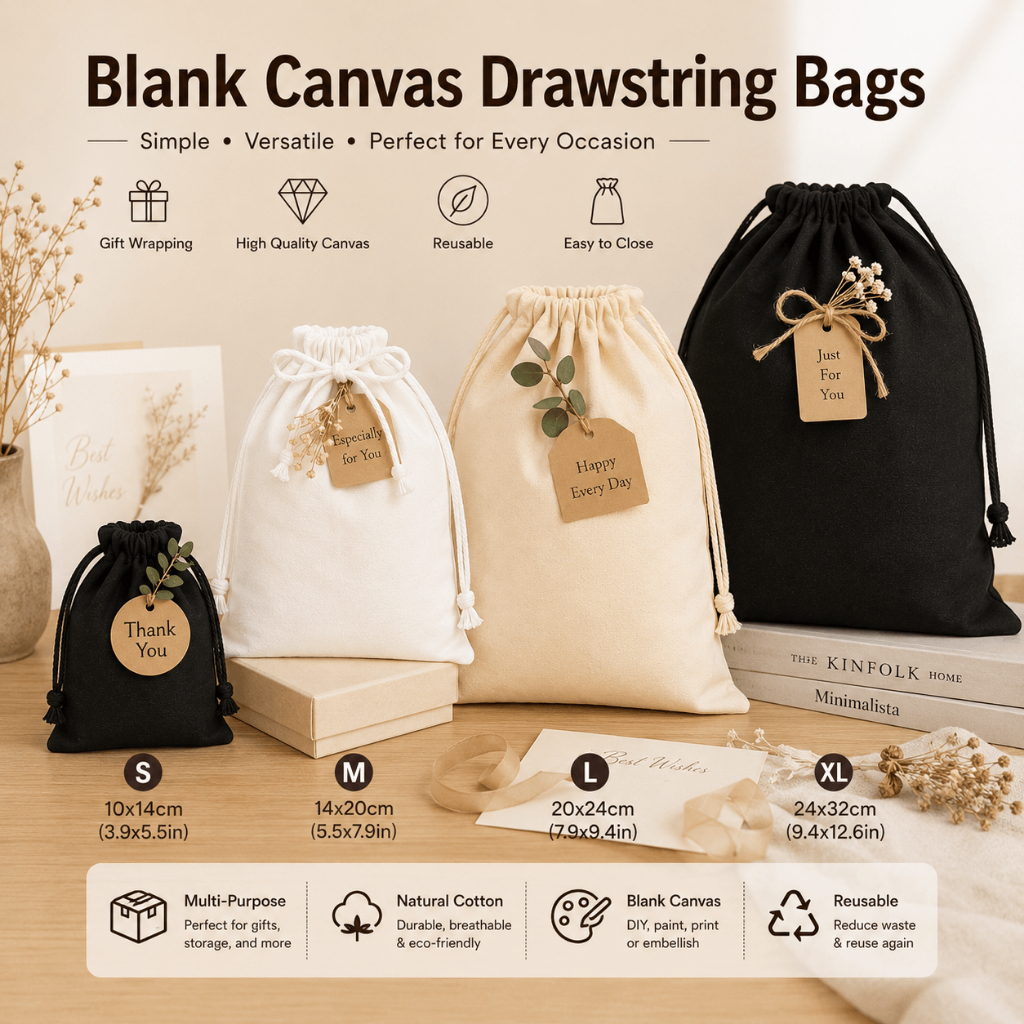 Canvas Drawstring Pouch Plain design Katsa bag Dustproof Storage ...