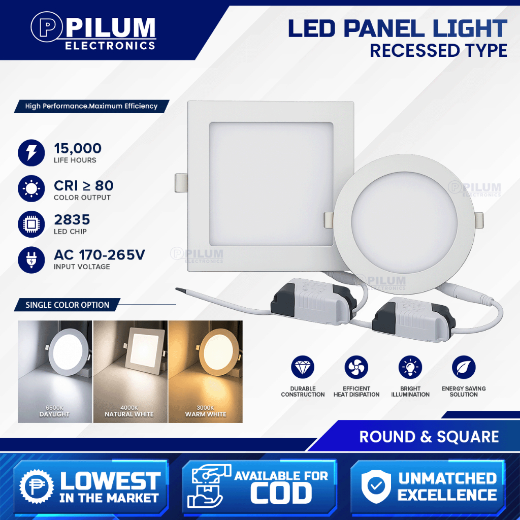 PILUM Recessed LED Panel Light Round Square 3W 6W 9W 12W 18W 24W ...